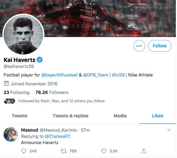  Kai Havertz sent fans wild when he 'liked' the tweet