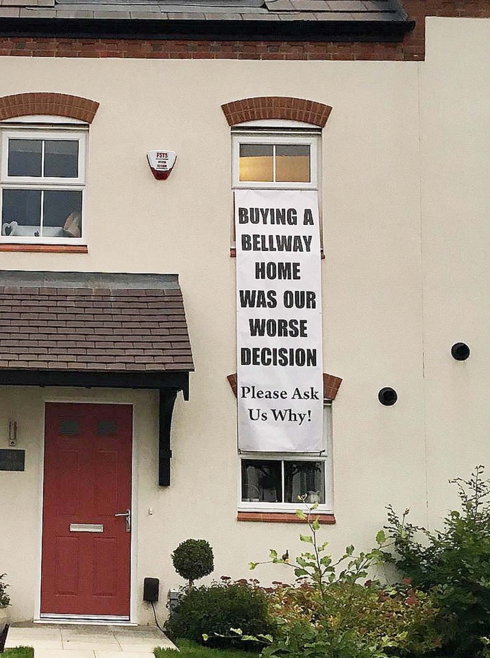 Jake hung a huge sign from his house warning against the property developer Bellway 