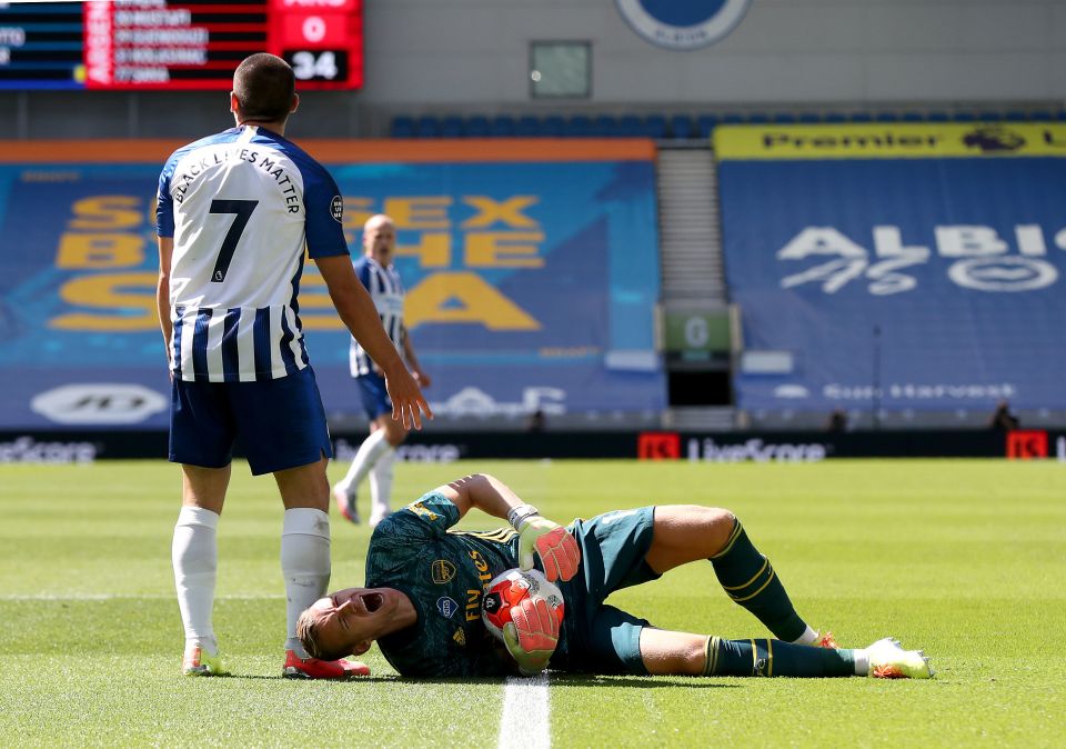  Maupay was inadvertently involved in an incident that saw Bernd Leno pick up a nasty-looking injury