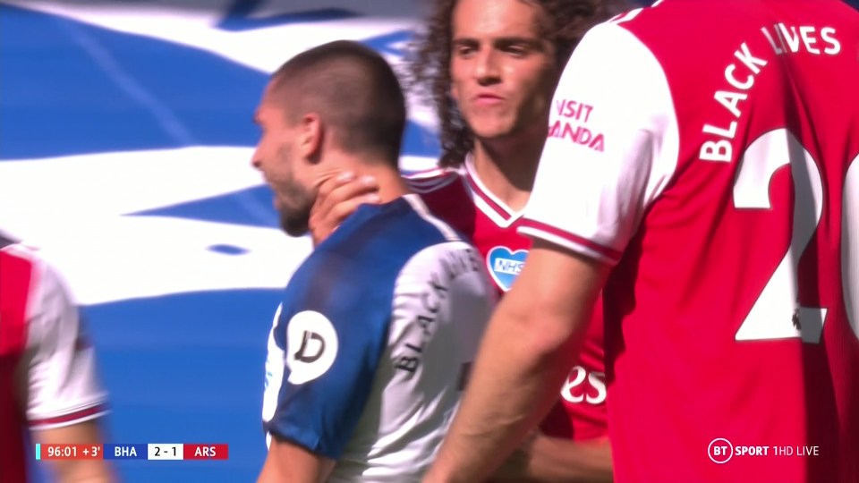  Guendouzi grabbed Maupay's throat at the end of Arsenal's hot-tempered defeat to Brighton