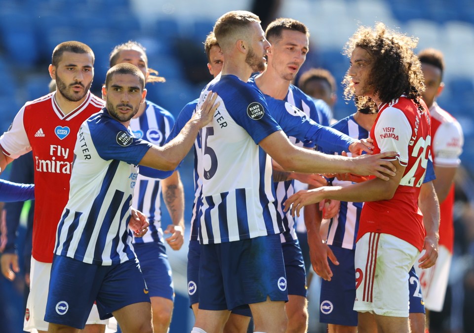  Guendouzi was fuming at full-time and tensions boiled over in a mass on-pitch confrontation