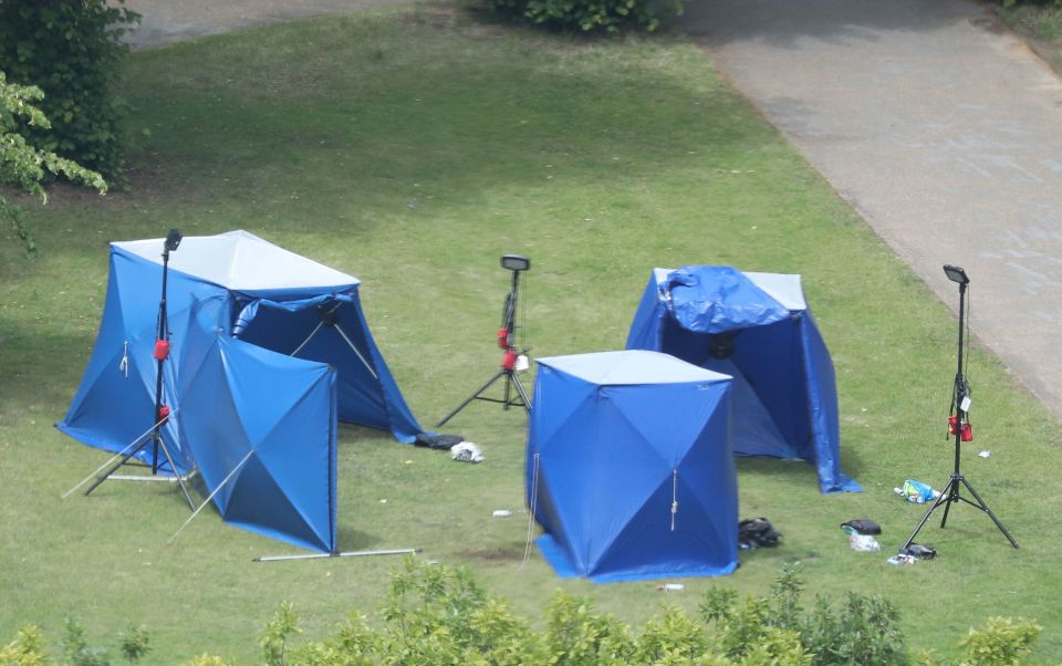 Police tents have been erected in the grounds of Forbury Gardens