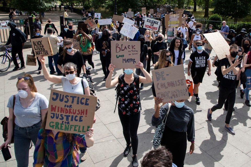 The protest in London is starting at Hyde Park and ending at Downing Street