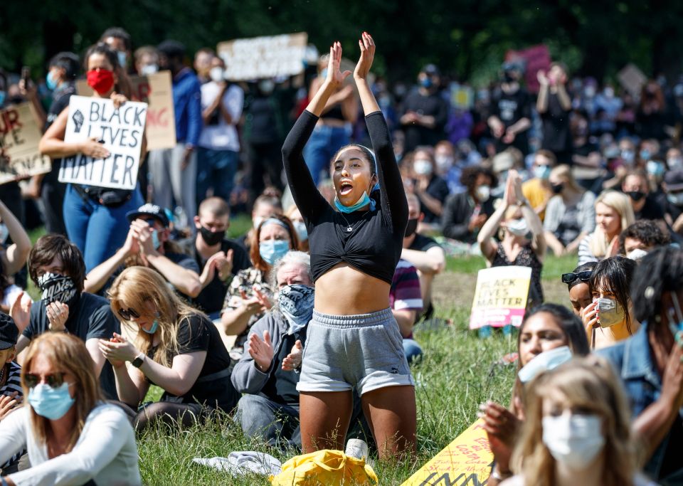 Crowds listen to speakers at the Leeds protest