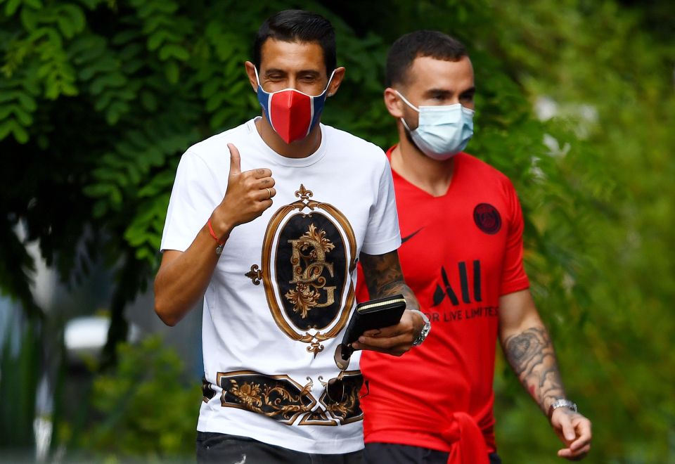 Angel Di Maria gave the thumbs up as he headed back into training