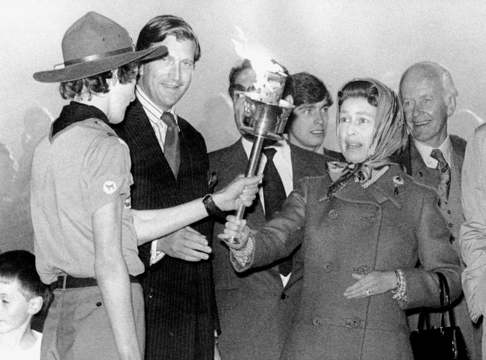 Her Majesty was supposed to be using the 1948 London Olympic torch to light a beacon during the celebrations