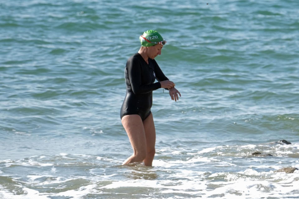 A morning swimmer at Branksome Beach in Poole, Dorset