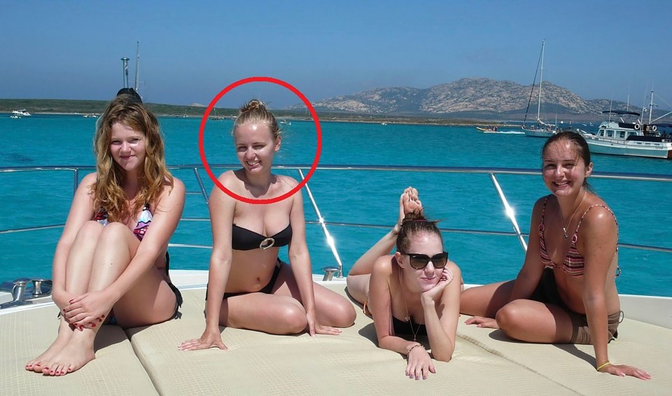 Maria, circled, pictured with friends