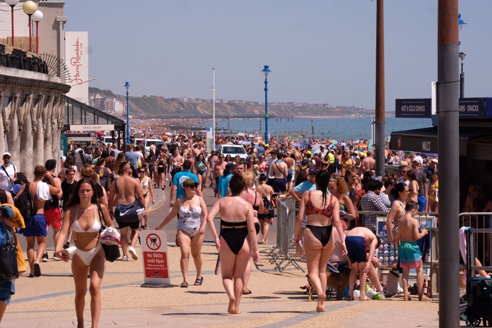 It appeared there was little chance for social distancing on the busy prom at Boscombe in Dorset