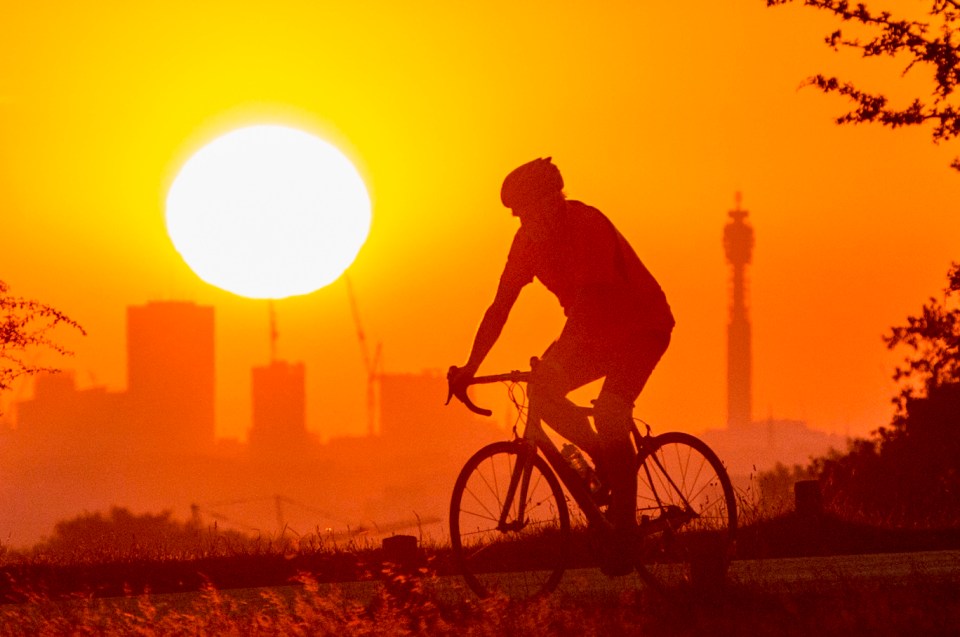 A cyclist rides through Richmond Park in London on Thursday morning