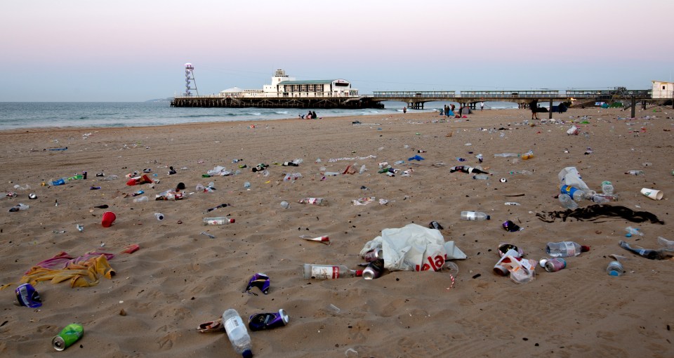 The sand at Bournemouth beach was covered in rubbish on Thursday morning