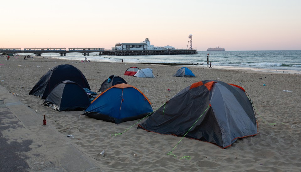 Tents and rubbish left behind at Bournemouth beach