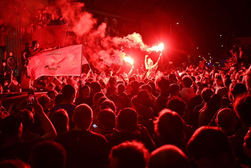 Liverpool fans congregated outside Anfield after winning the league title