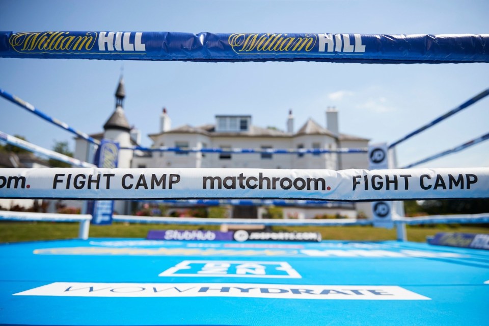  The ring is set up for Fight Camp in the garden of Eddie Hearn's Essex mansion