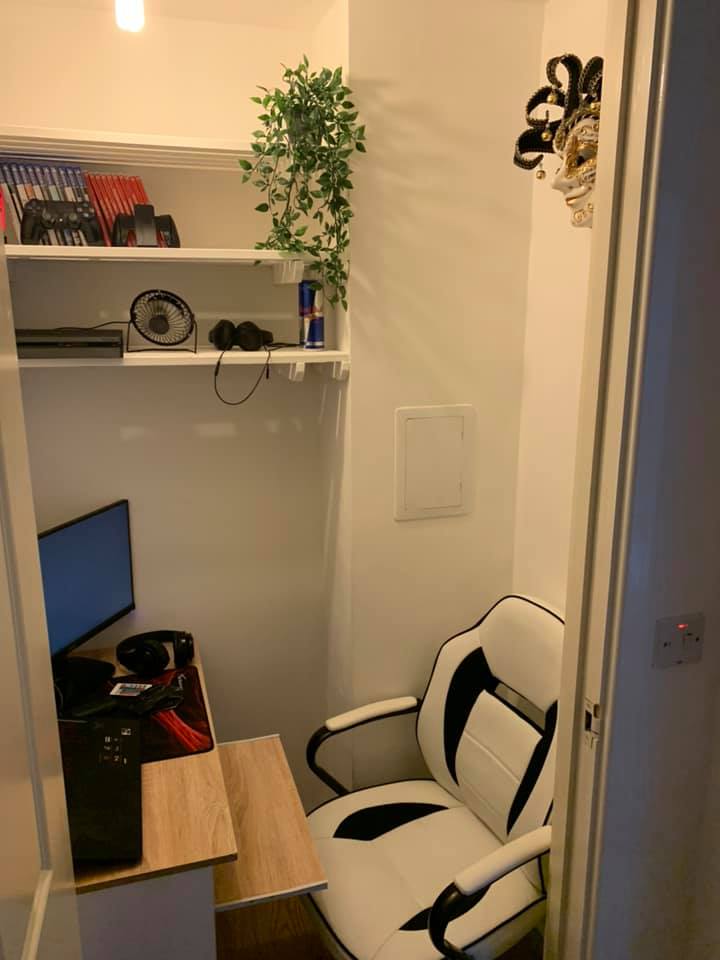 The cupboard makes for the perfect gaming nook 