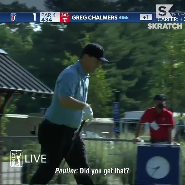 Ian Poulter cheekily asks the microphone operator if she heard