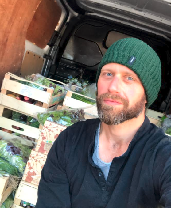 Oliver Loveday with some of his packaged farm food deliveries 