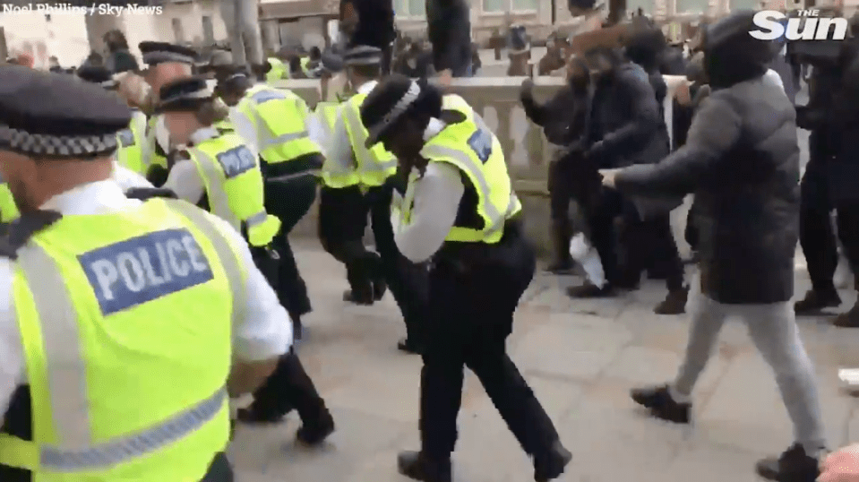  In disturbing scenes, cops were chased through the streets of London yesterday by BLM protestors