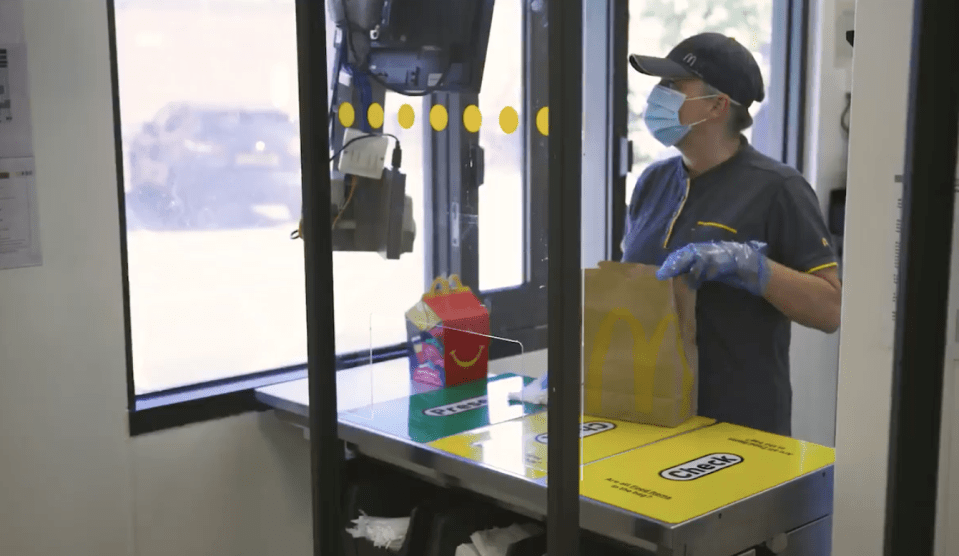 Maccies has put up perspex screens at pick up stations to protect staff and customers