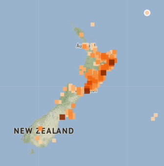 GeoNet's interactive quake map shows where people have reported shaking following the quake. The circle, top right, shows the epicentre, Kermadec Islands