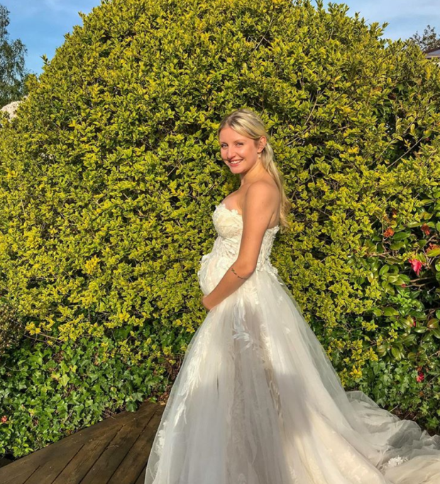 Briony slipped into her wedding dress despite being six months pregnant