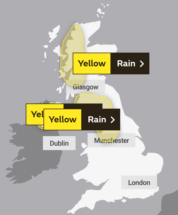 A yellow weather warning was issued from tomorrow until Monday afternoon