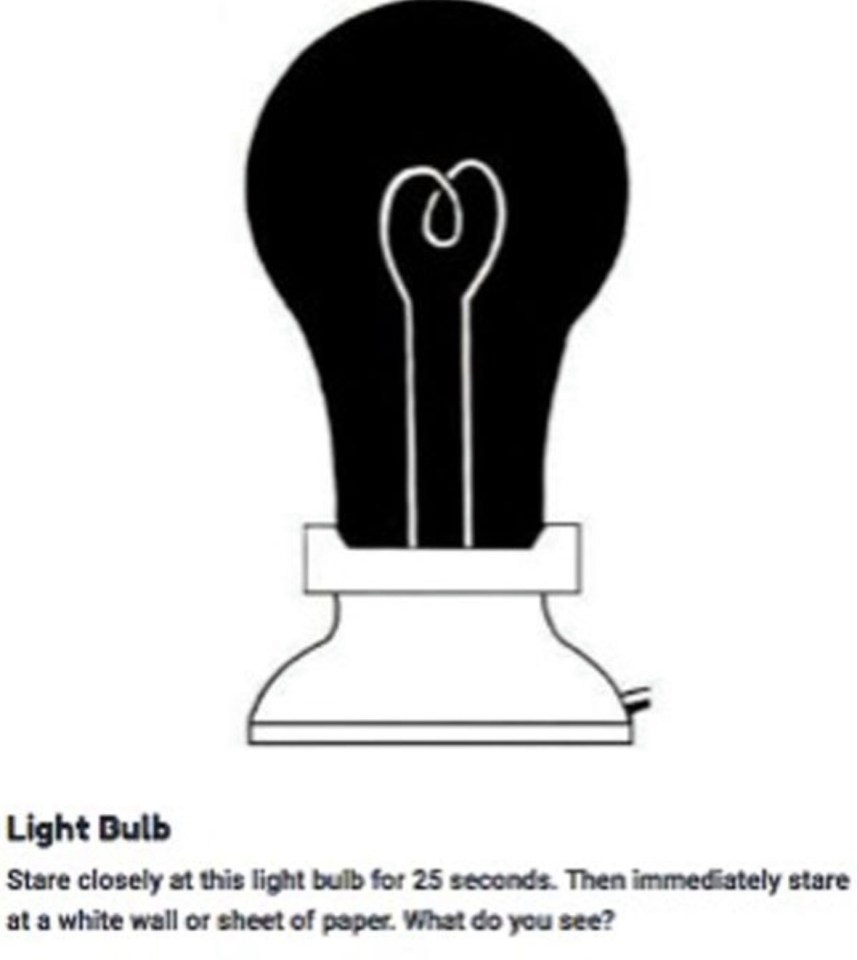 What do you see after staring at this lightbulb image for 25 seconds