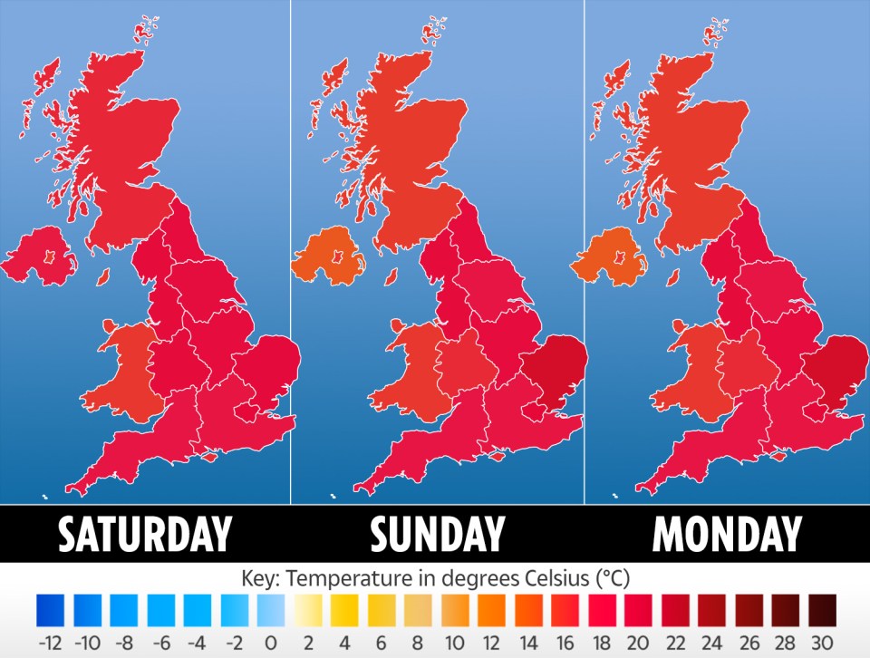 The Met Office predicted temperatures could soar to 31 degrees in southern England