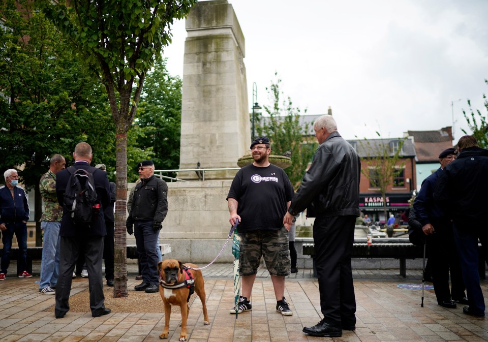 A group of patriots gather to guard the cenotaph ahead of the Black Lives Matter protest in Hull yesterday