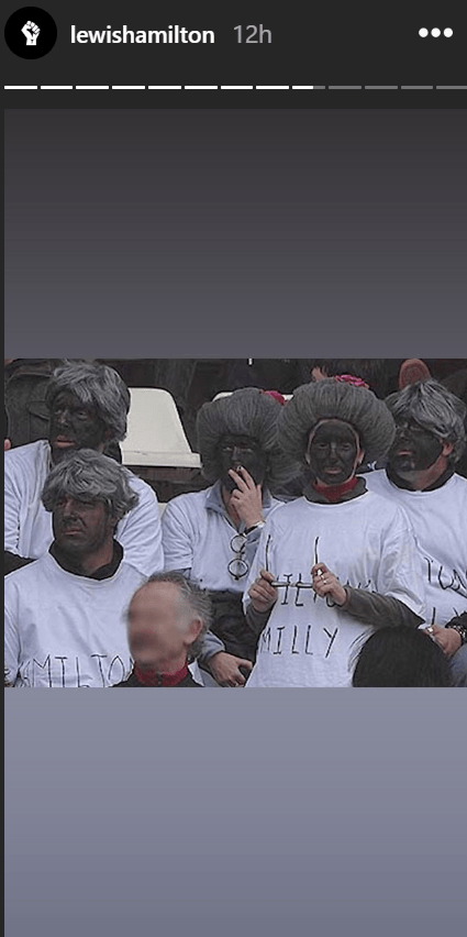  Hamilton posted this photo of F1 fans 'blacked up'