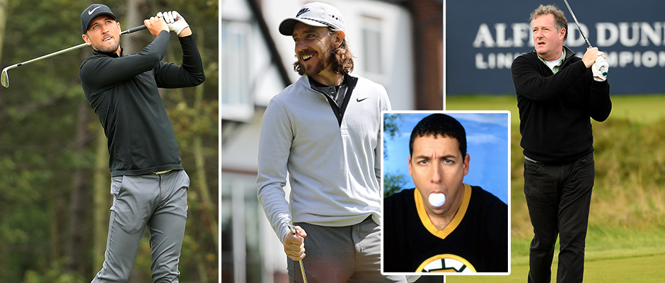  From, Harry Kane, Tommy Fleetwood and Piers Morgan. Inset, Happy Gilmour star Adam Sandler