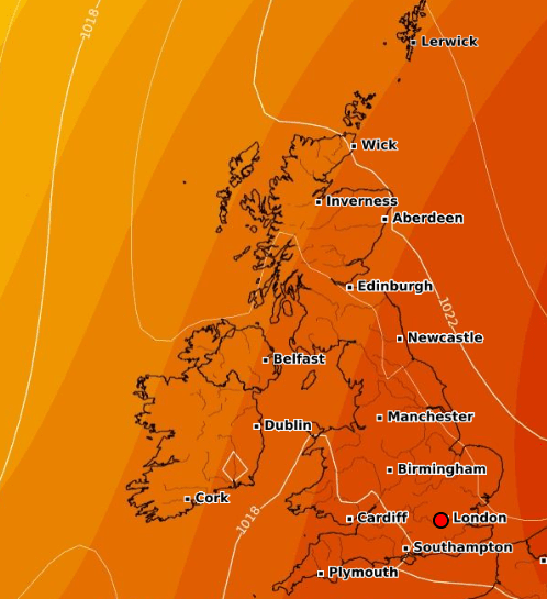 This WX Chart shows how the warm weather sweep across the UK on Thursday