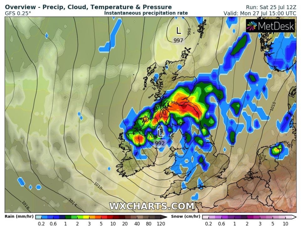 Through tomorrow rain could be falling on much of the UK