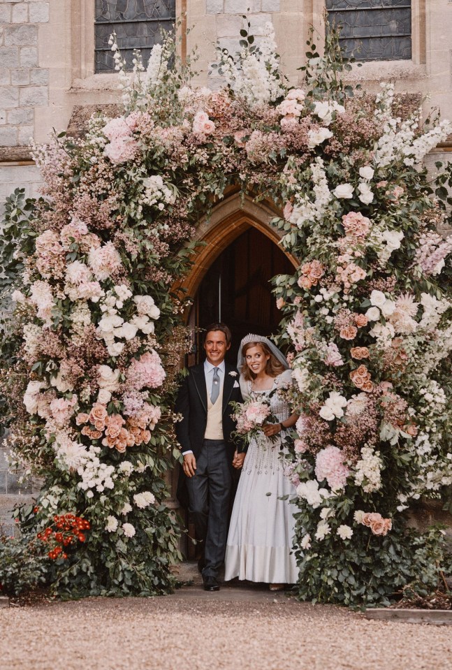 The Princess of York had puffed sleeves added to the dress and swapped the puffball hem for a silk trim