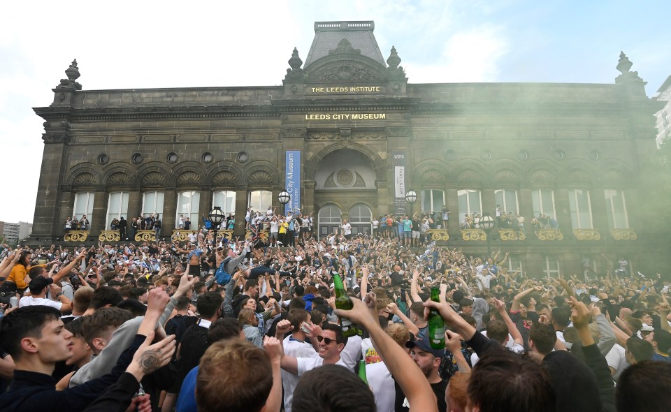 Fans had massed to celebrate Leeds's title win yesterday