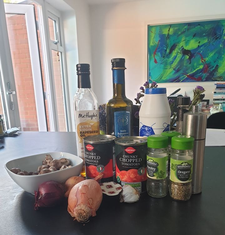 Lynn's cottage pie ingredients - some of which can double up for a Bolognese