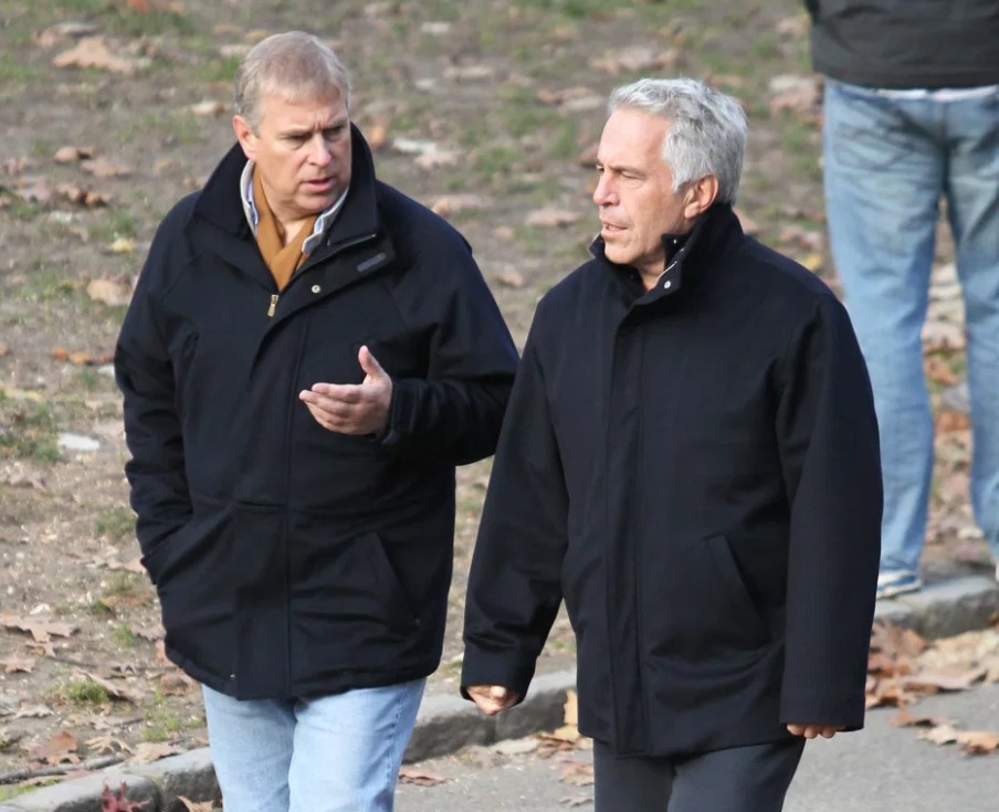 Prince Andrew, pictured with the disgraced financier Epstein, gave the pair a guided tour of the palace, it has been reported