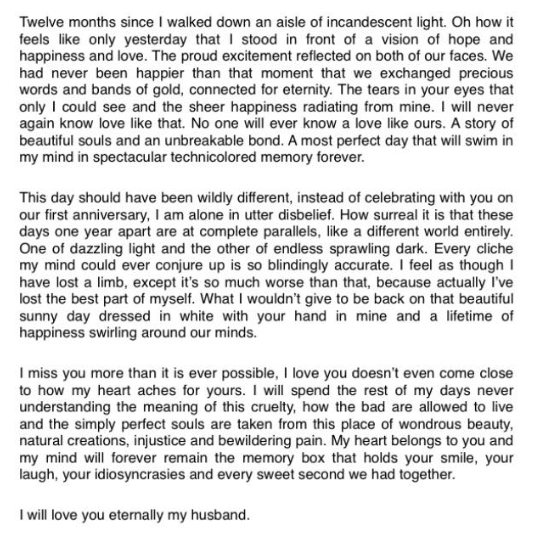 She wrote a heartbreaking letter to him on their first anniversary