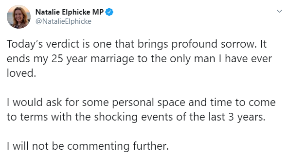 His wife Natalie Elphicke announced the end of their marriage minutes after the verdict