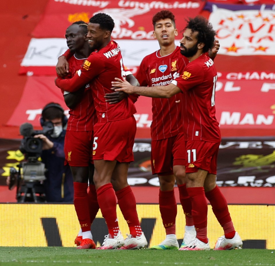 Liverpool celebrate during their 2-0 win over Aston Villa