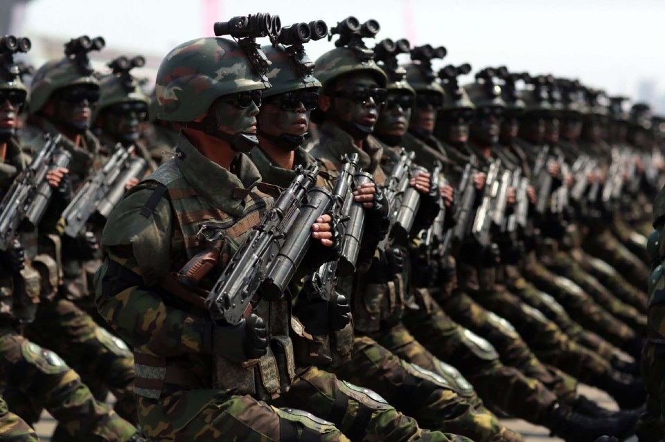 North Korean soldiers marching in Pyongyang, the nation's capital