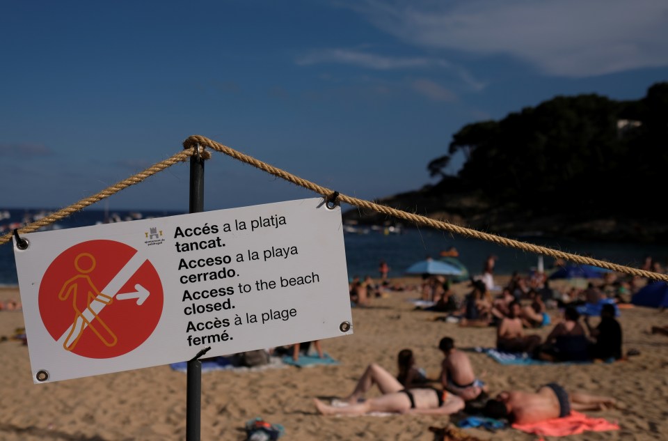 British sunseekers have been turned away from scores of Spanish beaches after they closed to maintain social distancing