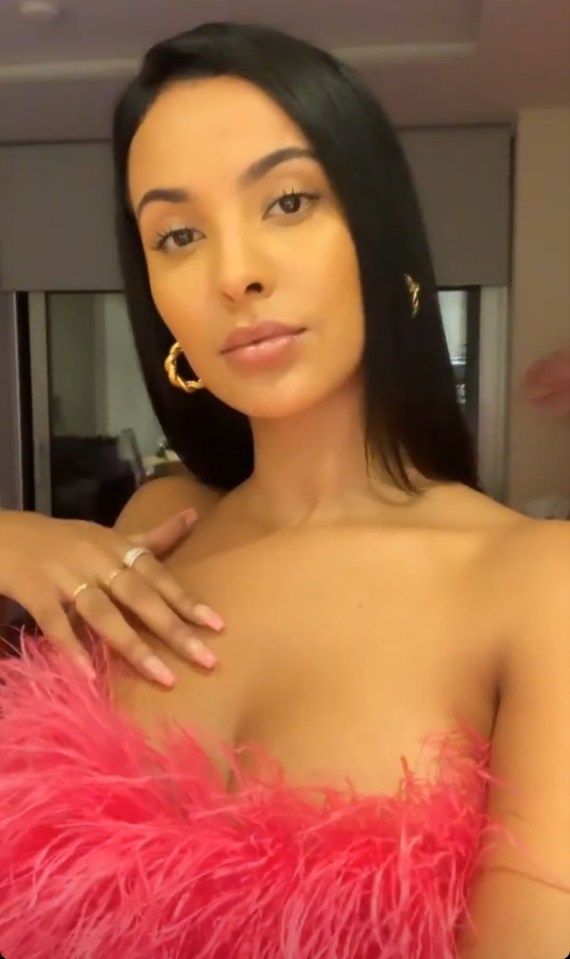 TV presenter Maya Jama offered a sneak peak of her pink fluffy dress as she posed for a selfie