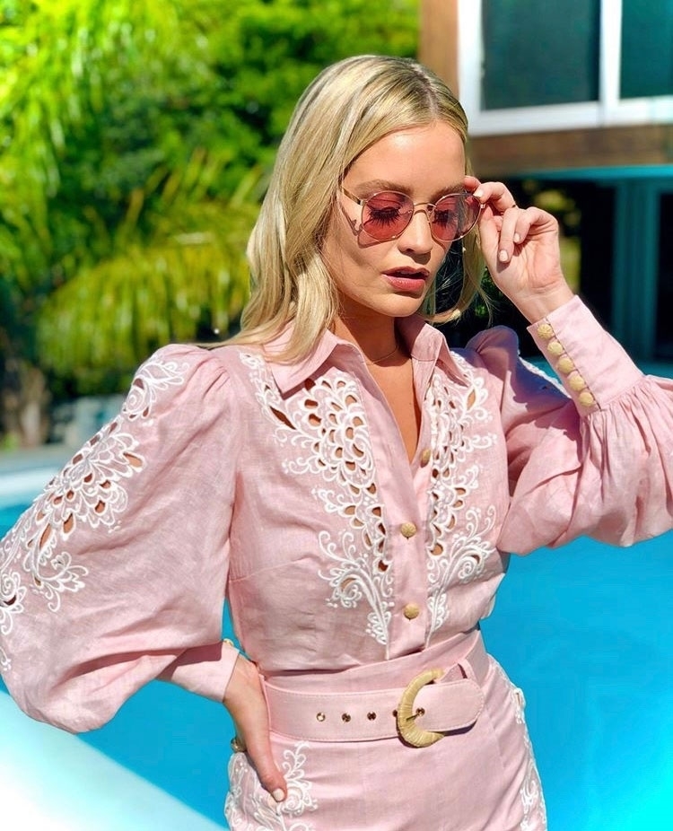 Laura Whitmore posed up a storm in her intricate number featuring this years hottest trend