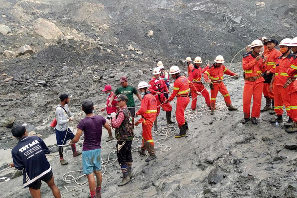 Rescue workers at the scene of the disaster