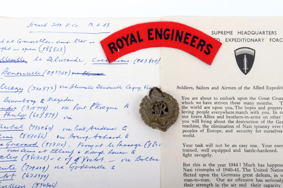 The archive also contains various bits of memorabilia including Royal Engineers badges