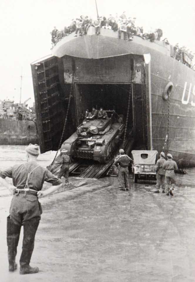 Landing craft unloaded tanks and troops onto the beaches of Normandy