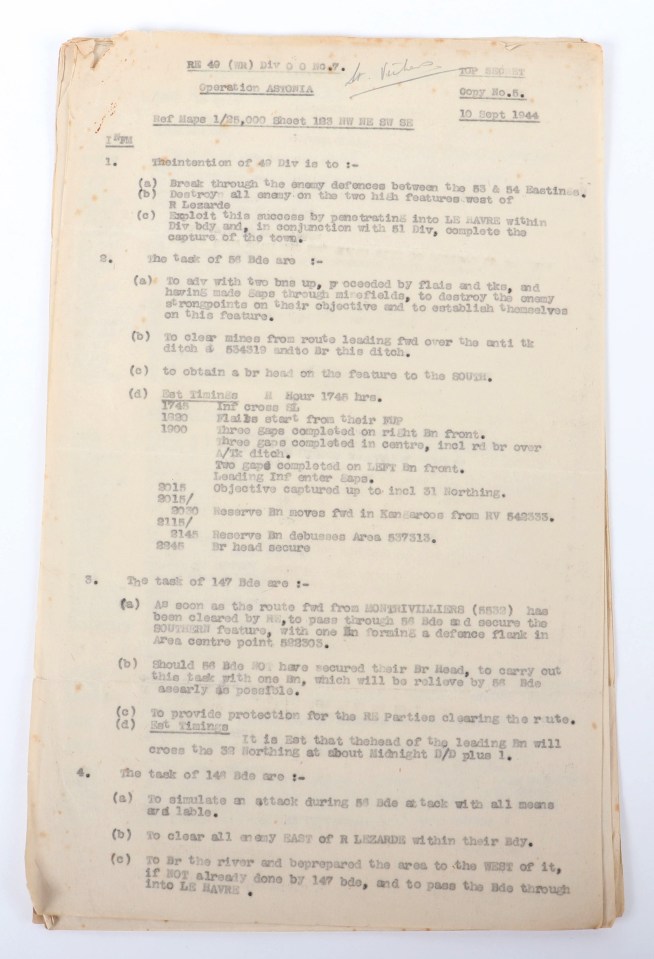 The archive also contains a number of historical documents detailing the allied plans, such as this one detailing Operation Astonia - the advance on Le Havre