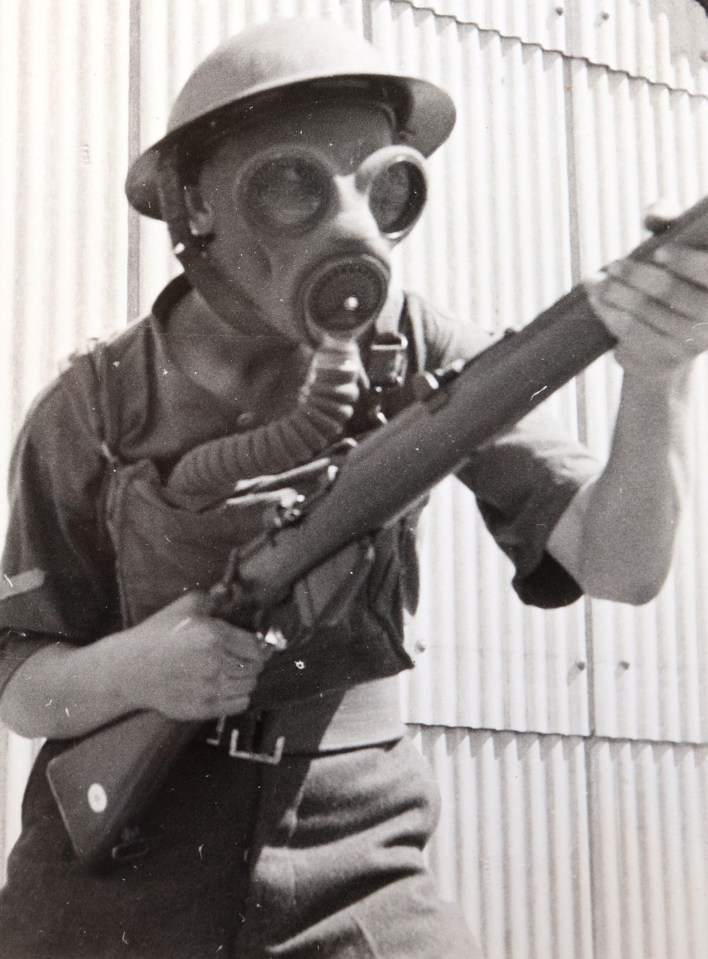 Allied troops were equipped with gas masks as they landed on the beaches and came under heavy fire