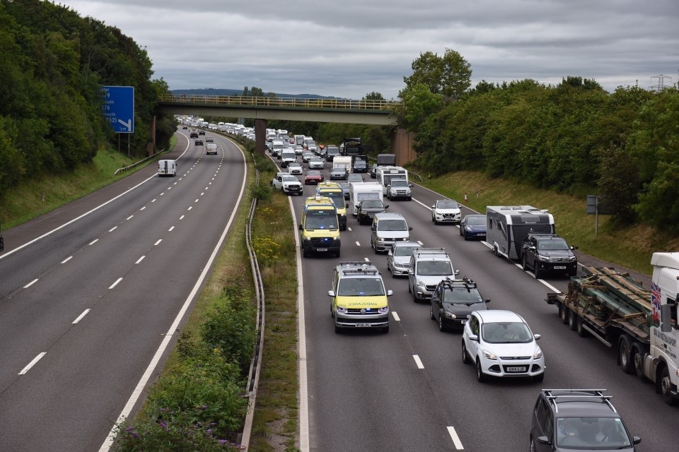 The motorway was swamped with camper vans and caravans heading to the coast on Super Saturday